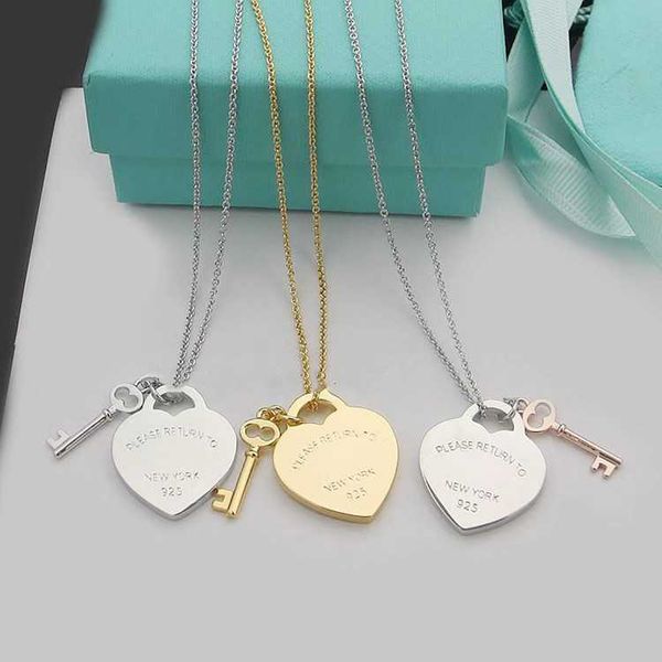 

high-quality love key necklace female tiffay heart english hangtag, Silver