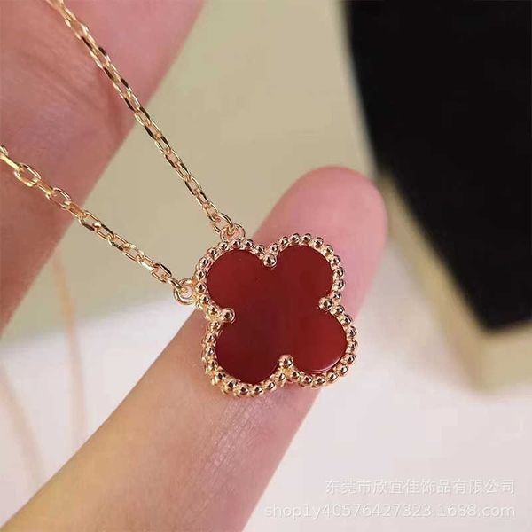 

steel gold four-leaf clover flower double-sided necklace women's clavicle chain jewelry webcast, Silver
