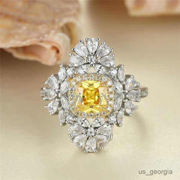 

band rings yellow crystal square stone ring white zircon flower engagement ring classic silver color wedding rings for women bridal jewelry