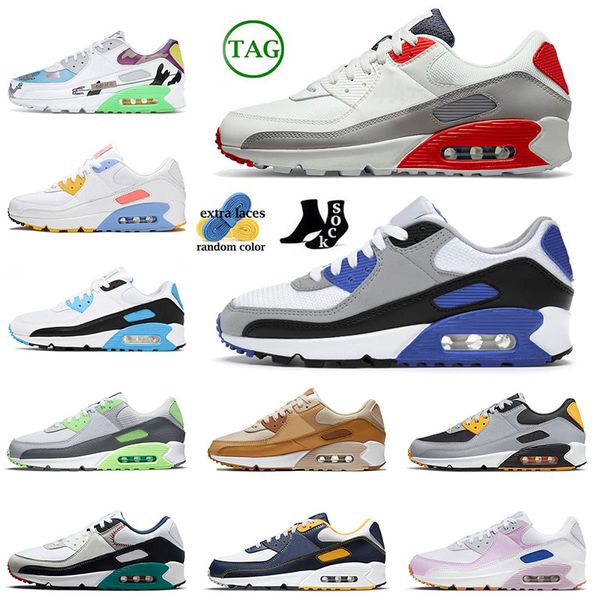 

new quality 2023 sports cushion 90 running shoes grey white recraft royal be true laser blue infrared black mesh 90s sneakers trainers 36-47