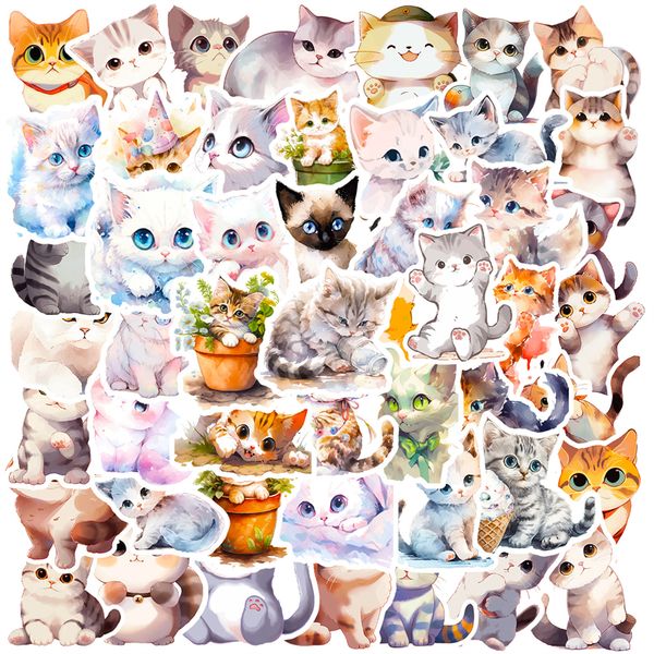 

50pcs watercolor style cat plant stickers cute kitty graffiti kids toy skateboard car motorcycle bicycle sticker decals