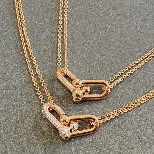 

high-quality v gold tiffay horseshoe buckle necklace with glossy 18k rose hardware valley ailing same clavicle chain, Black