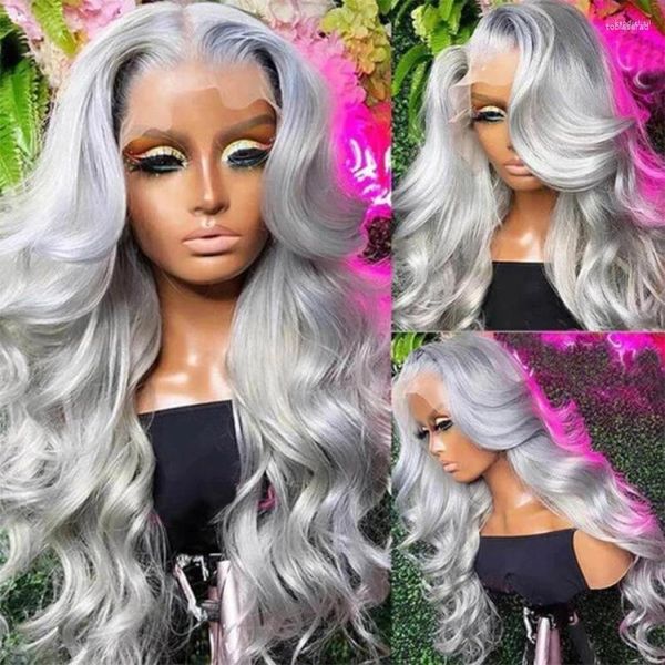 

30inch Silver Gray 13x4 Lace Front Wigs Human Hair Body Wave Transparent 13x6 Frontal Wig For Women Pre Plucked Bling - Stunning Natural Hairline, Others color