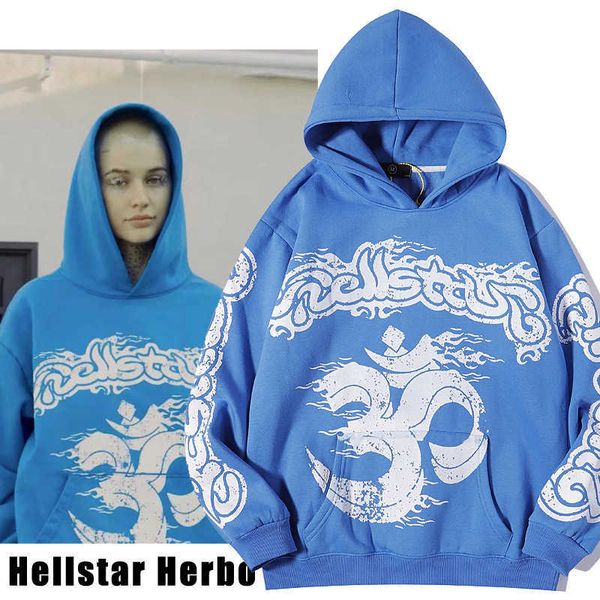 

fashion star hellstar herbo hoodie pullover hoodie with plush youth couple same sweater, Black