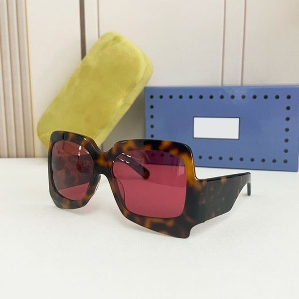 

2023 women men sunglasses black yellow leopard print width plank full frame red square glasses available with box, White;black