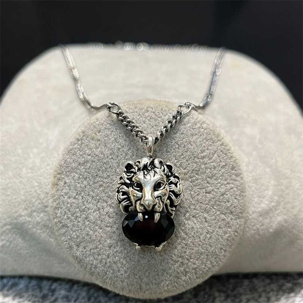 

2023 gujia lion head necklace black diamond animal sterling silver pendant crystal