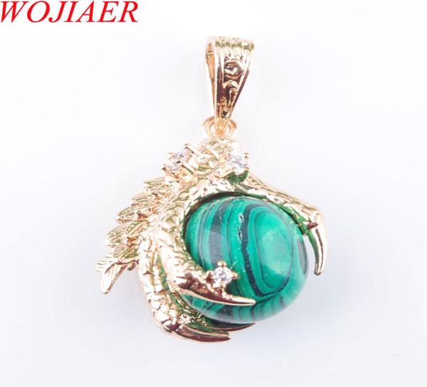 

wojiaer natural malachite pendant necklace gem stone round bead dragon claw gold jewelry n30947914620, Silver
