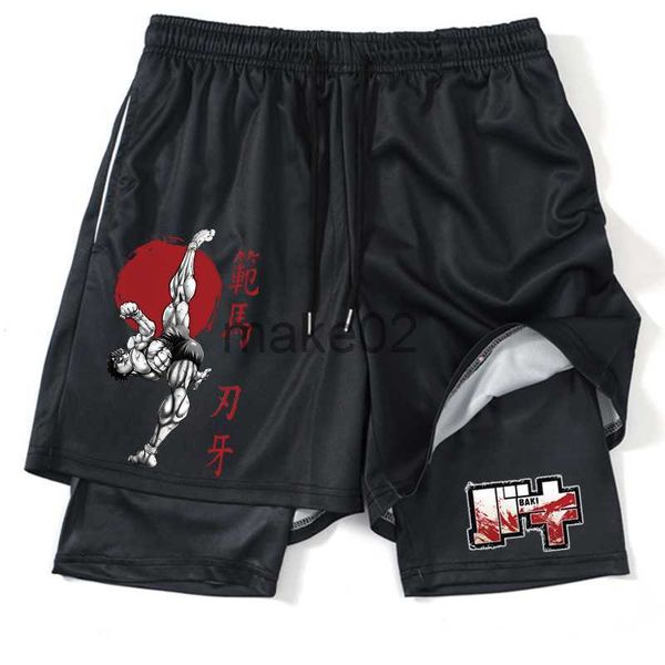 

men's shorts anime hanma baki gym shorts black for men 2 in1 mesh quick dry board shorts mens bodybuilding fitness running short pants, White;black