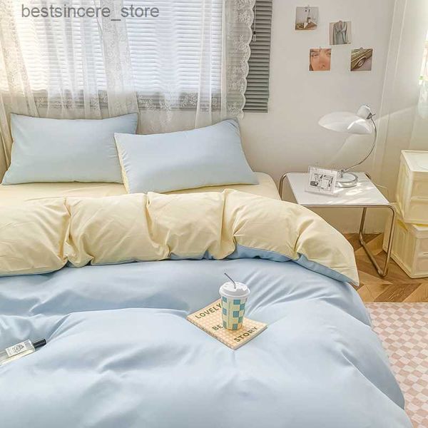 

solid color simple double spell duvet cover pillowcase bed sheet simple boy girls bedding set single twin bedclothes bed sets l230522