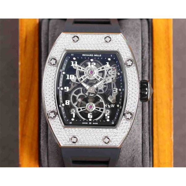 

diamond luxury mens movement watches rm17-01 r i c h a r d hollow tourbillon designer ofd5 new high-end quality iced out montre wrist watch, Slivery;brown