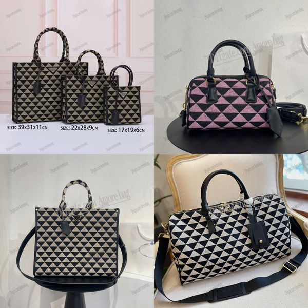 

galleria luxurys designer bag ladies handbag leather fabric triangle pattern women totes crossbody tote shouderbag women purse