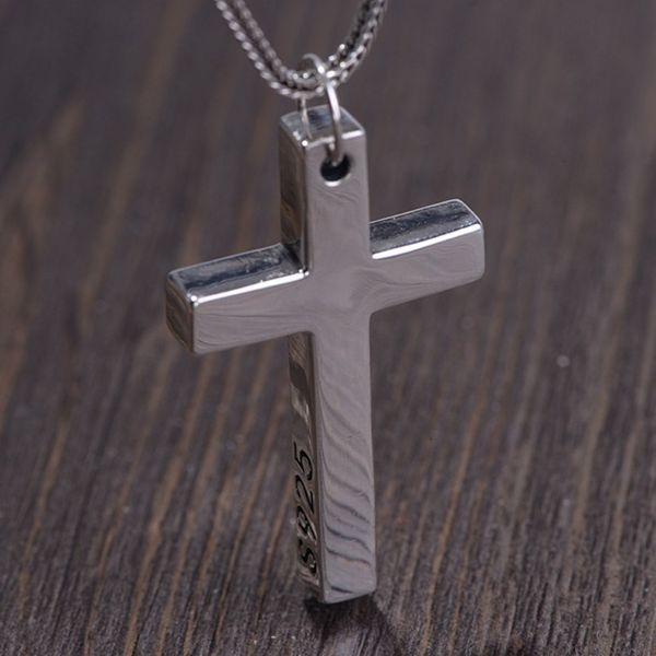 

pendant necklaces s925 sterling silver minimalist bright cross for wome men lover pure fashion christian jewelry chain accessories 230625