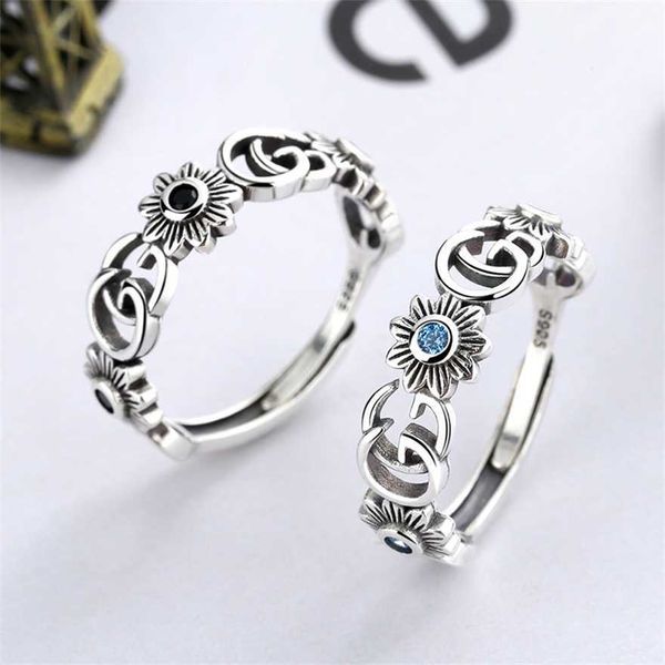 

2023 double letter thai 925 sterling silver women's petal ring fashion zircon hip hop punk