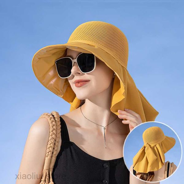

wide brim hats summer women bucket hat with shawl lightweight breathable mesh face neck protection sun hat bow pleat design travel beach cap, Blue;gray