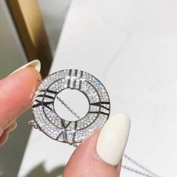 

high version s925 sterling silver roman numeral full diamond round cake collar chain tiffay fashion versatile double t necklace high version, Golden;silver