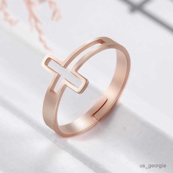 

band rings skyrim new cross adjustable rings christian religious stainless steel rose gold color couple ring jewelry gifts for women girls r, Silver