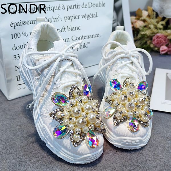 

womens mesh beads rhinestones sneakers white lace up platform high heel shoes girls diy x-mas gift new 2023, Black
