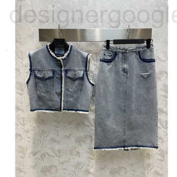 

two piece dress designer 23ss skirt set womens clothing wash water to do old vintage short hair-edged denim sleeveless vest high-waisted den, White