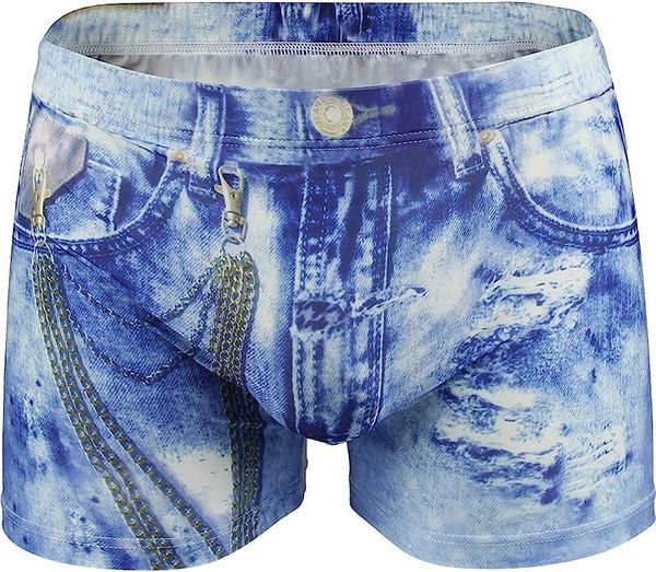 

denim pattern fake jeans boxer shorts print cotton men briefs underwear, Black;white