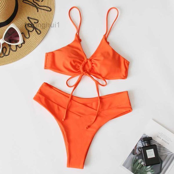 

2023 new bikini multi color designer bathing suit lace up split swimwear 2 dsex, White;black