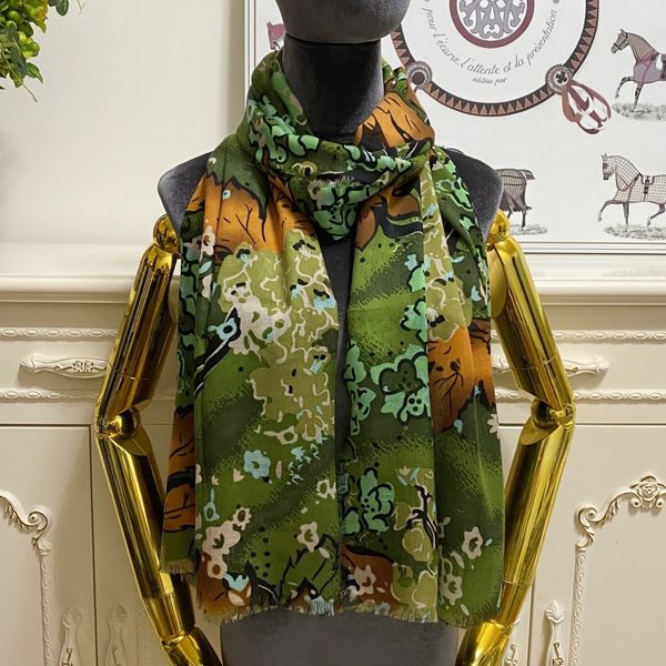 

women's long scarf scarves 100% cashmere material thin and soft green print flowers size 180cm - 65cm, Blue;gray