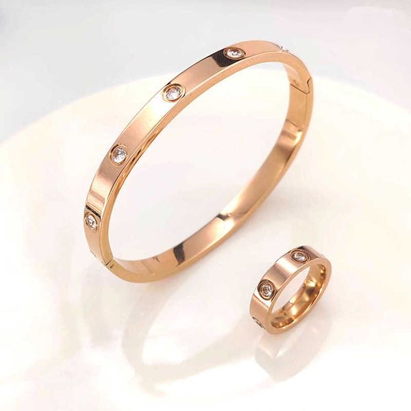 

original designer carti's same style ten diamond rose gold titanium steel bracelet women's colorless premium feel small six ring, Black