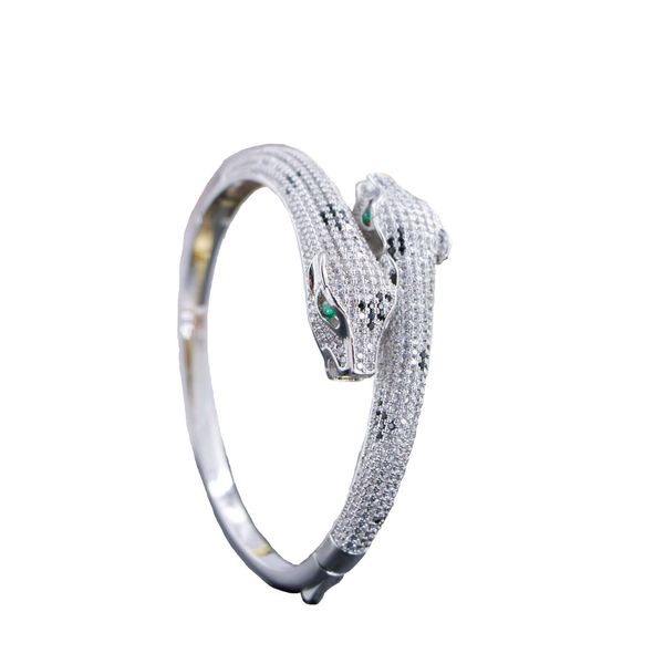 

original designer chen shi carti double leopard head full diamond micro set zircon bracelet heavy industry high finalized one to star same s, Black