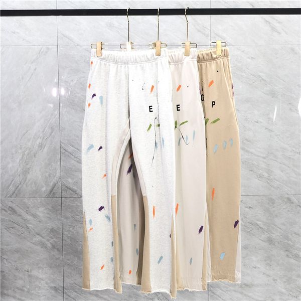 

23ss autumn winter painting patchwork cotton pants trousers vintage graffiti bell bottoms casual usa trends flare cvc sweatpants men joggers, Black;brown