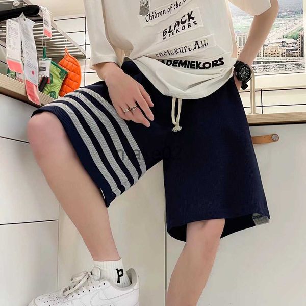 

men's shorts 2023 summer new men joggers shorts gyms fitness streetwear breathable striped shorts mens beach shorts elastic waist short, White;black