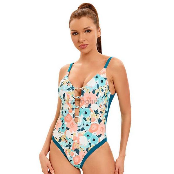 

2023 new printed one piece swimsuit women's hollow open back strap 3 8sb2, White;black
