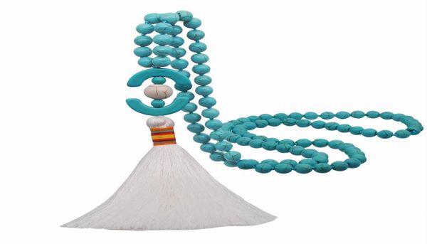 

sweater chain tassel pendant blue turquoise white turquoise long european and american popular beautiful necklace jewelry pendants1082022, Silver
