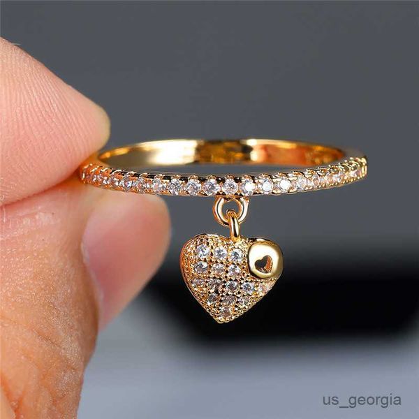 

band rings luxury female crystal heart pendant ring trendy gold silver color engagement ring charm white zircon wedding rings for women r230