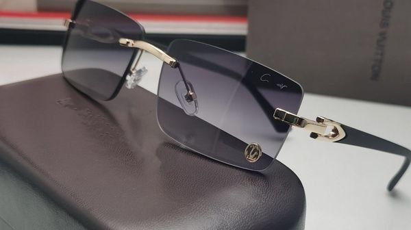 

2023 designer sunglasses rimless diamond cut eyeglass buffalo horn wood frame brown lens fashion ins net red same men and women vintage whol, White;black