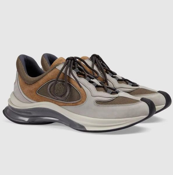 

famous brand men run sneakers shoes mesh breath sporting interlocking g bi-color rubber sole trainers party wedding skateboard walking eu38-, Black