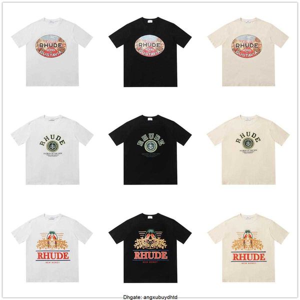 

2023 fashion brand rhude t shirts micro label letter pattern short sleeve t-shirt for men and women high street loose half sleeve, White;black