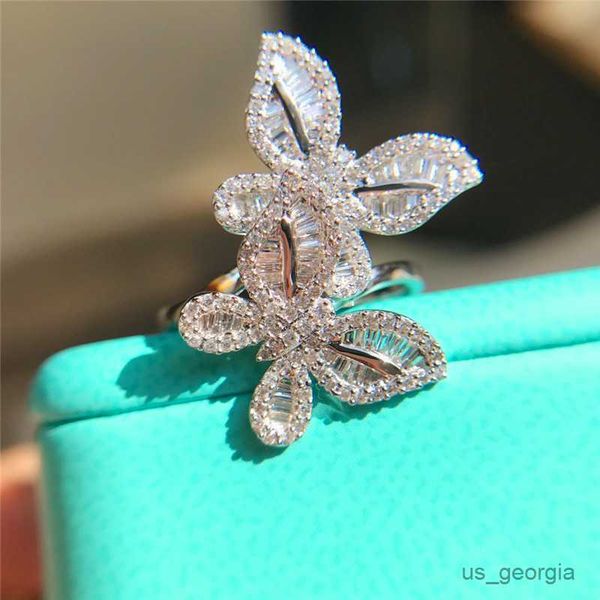

band rings luxury female double butterfly finger ring fashion zircon wedding rings for women elegant bride engagement ring r230625, Silver