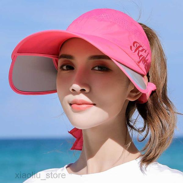 

wide brim hats summer sun hat retractable visor caps female scalable brim empty baseball cap uv protection beach golf sun hats for womensun, Blue;gray
