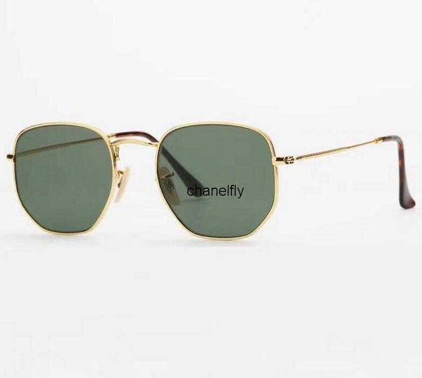 

mens womens hexagonal sunglasses irregular eyewear sun glasses gold metal green glass lenses 51mm, White;black