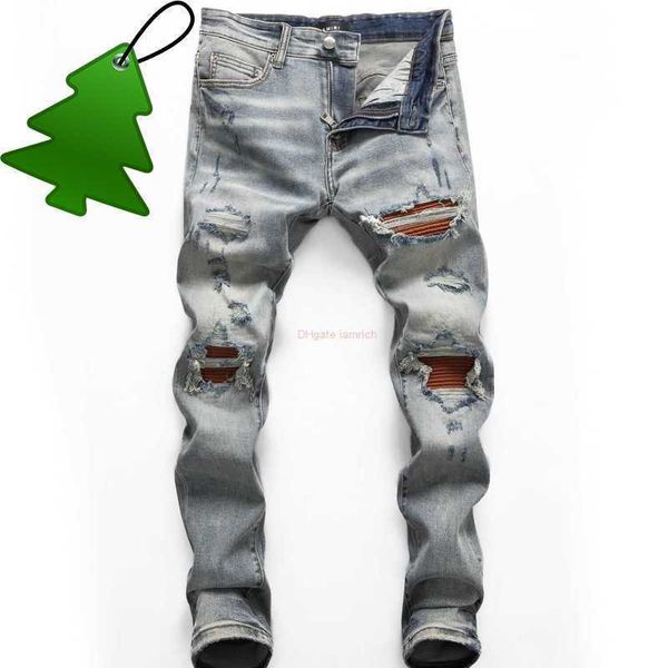 

designer clothing amires jeans denim pants amies made old heavy work washed patches torn holes cat whiskers personality trend youth fashion, Blue