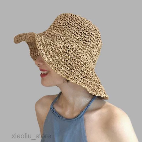 

wide brim hats simple girl raffia sun hat wide brim floppy summer hats for women beach panama straw dome bucket hat femme shade hatsun block, Blue;gray