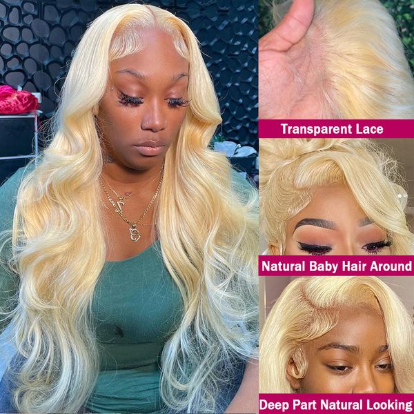 

250 density 30 40 inch body wave 613 honey blonde 13x6 lace front wigs for women brazilian transparent lace frontal human wig, Black;brown