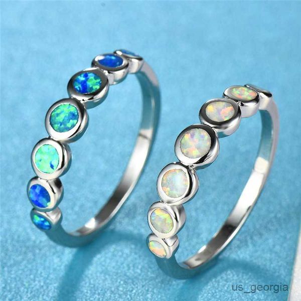 

band rings boho female small round finger ring silver color blue white fire opal stone ring promise engagement rings for women r230625
