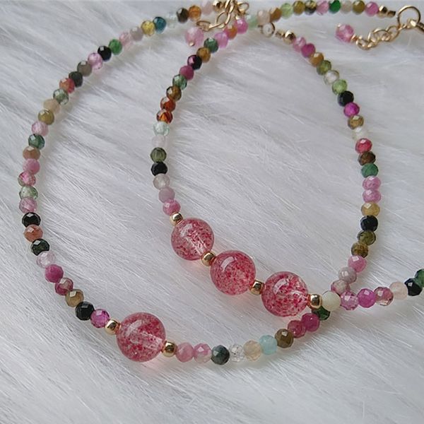 

new korean fashion jewelry strawberry crystal stone bracelet colorful tourmaline quartz bracelets, Black