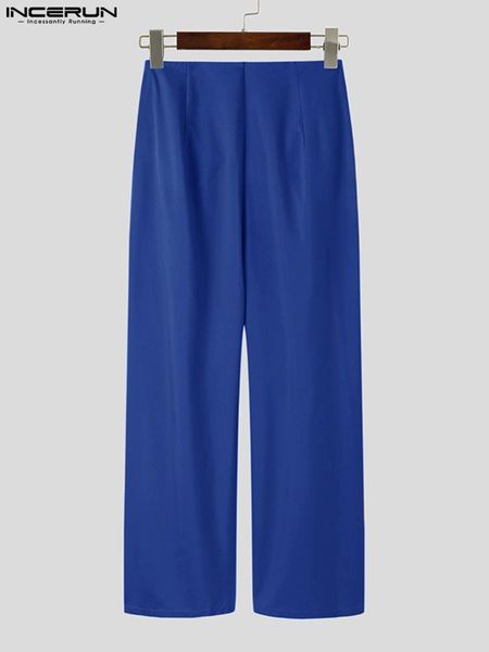 

pants incerun 2023 men casual pants zipper split hem joggers solid color fashion wide leg trousers men streetwear baggy pantalon s5xl, Black