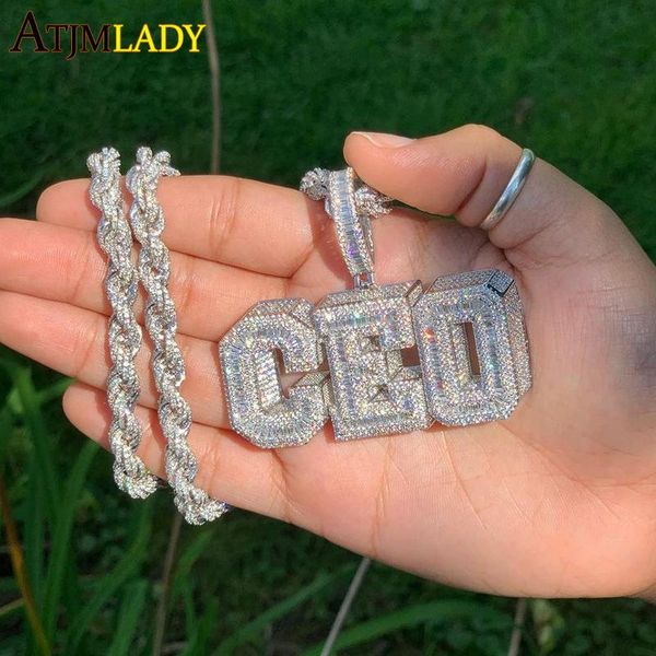 

necklaces 2022 new bling shadow ceo letters custom initial name necklace pendant iced out 5a cubic zircon hiphop cool jewelry for men boy, Silver