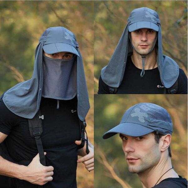 

ball caps high-quality 3-fold foldable baseball cap sunscreen mask shawl sets outdoor men quick-drying mountaineering sun hat fishing capshk, Blue;gray