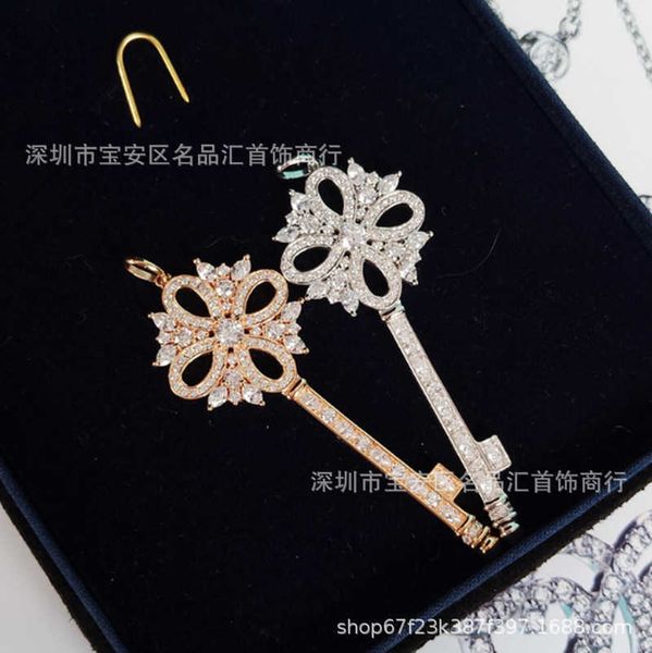 

high version 925 sterling silver horse eye full diamond tiffay snowflake key necklace 18k rose gold women's long pendant personalized s, Golden;silver