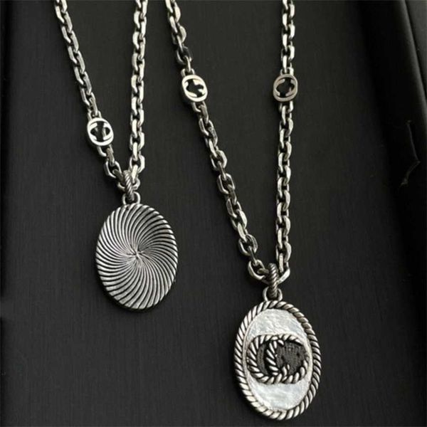 

2023 gujia 925 silver antique fried dough twists letter necklace oval carved pendant for men and women