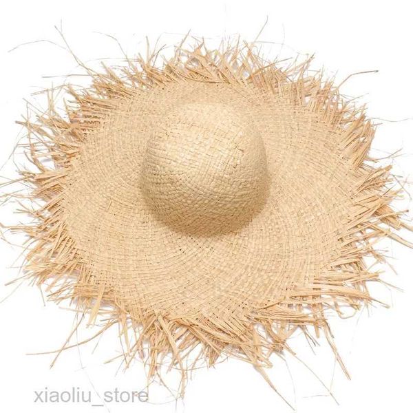 

wide brim hats new handmade women straw sun hats large wide brim gilrs natural raffia panama beach straw sun caps for holidaysun block hkd23, Blue;gray