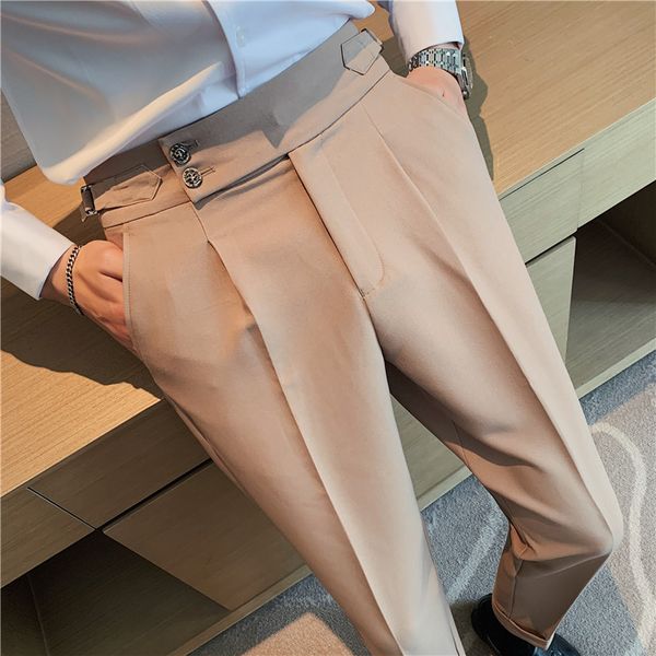 

pants slim simple men casual trousers suit fashion korean streetwear straight pants, Black;brown
